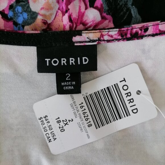 NWT Torrid Womens Black Floral Print Scoop Neck Peasant Mini Dress Size US 2X - Picture 5 of 7